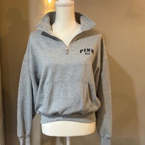 PINK Victoria's Secret Heather Gray Quarter-Zip Pullover
